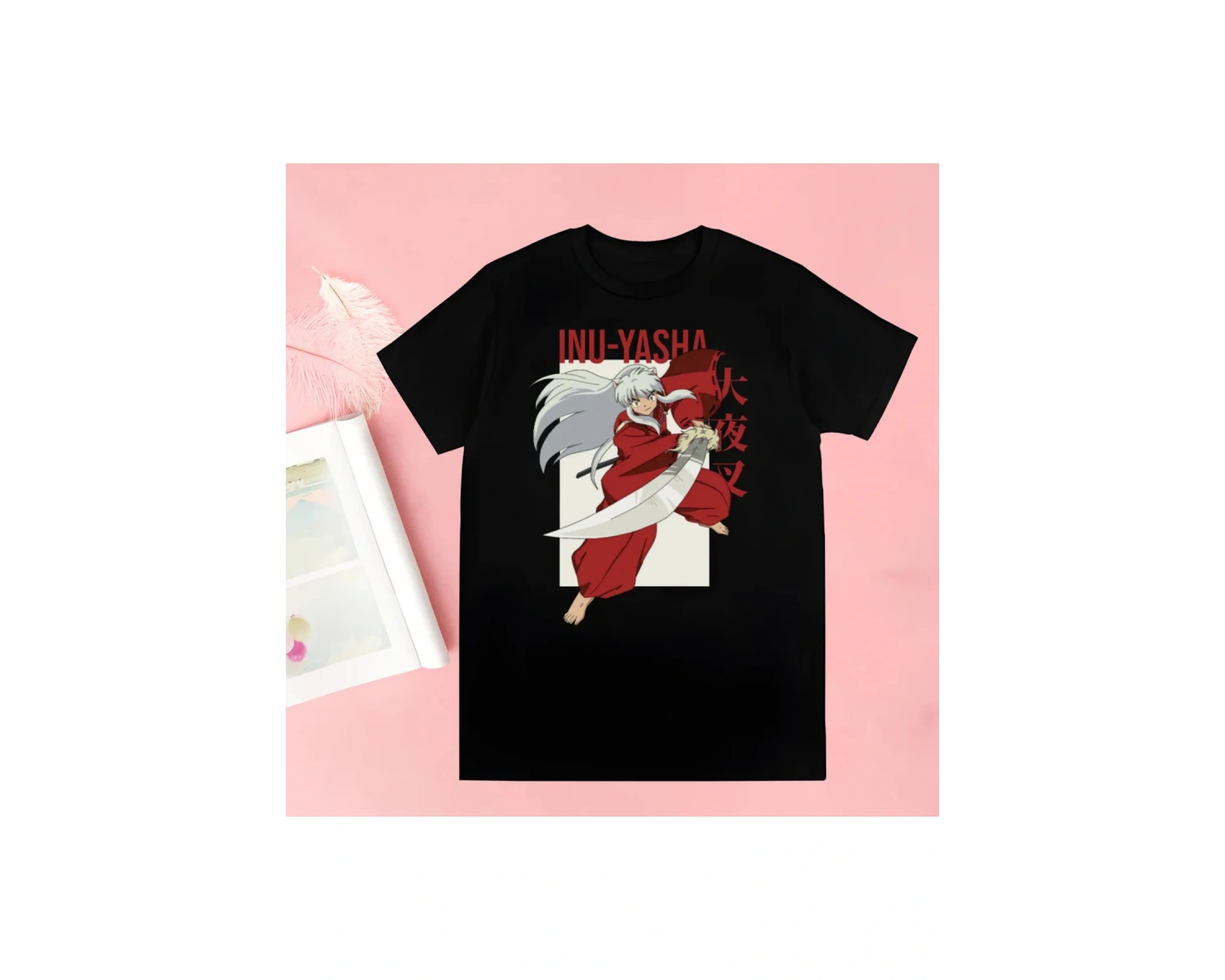 Siyah Inuyasha Yeni Baskı Tshirt Yaz Yenilik