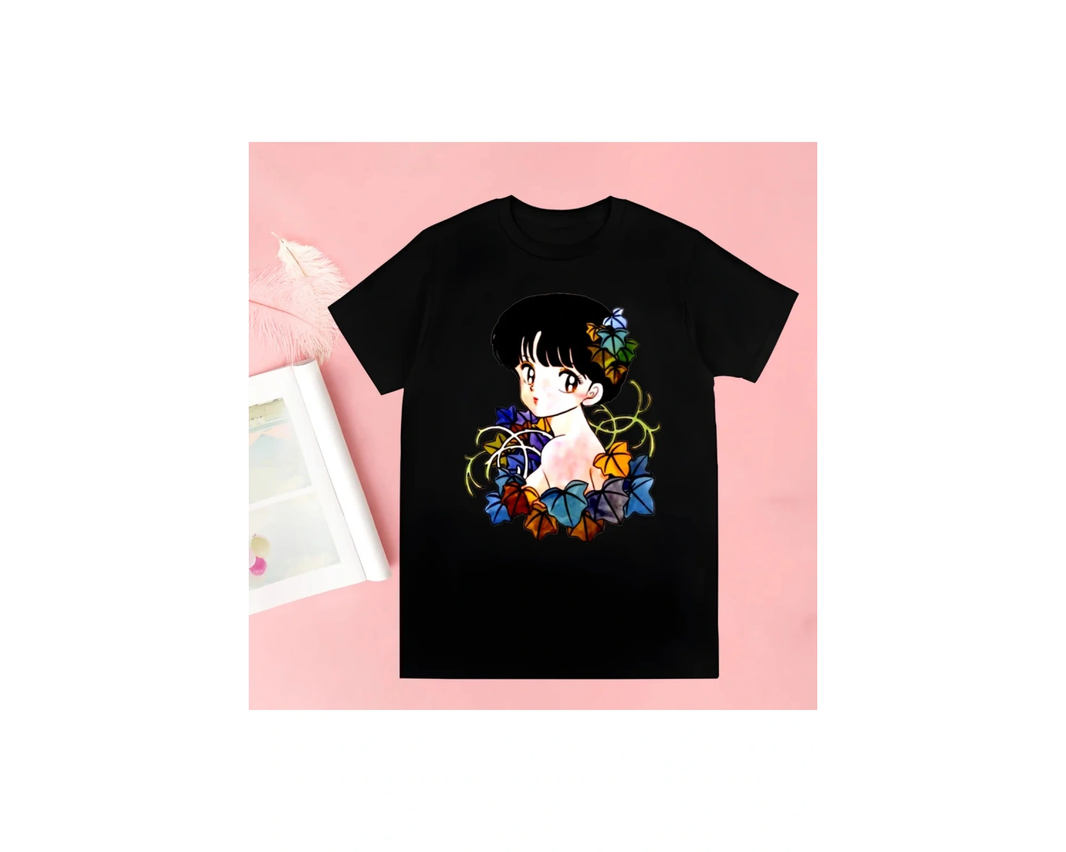 Siyah Inuyasha Yeni Baskı Tshirt Yaz Yenilik