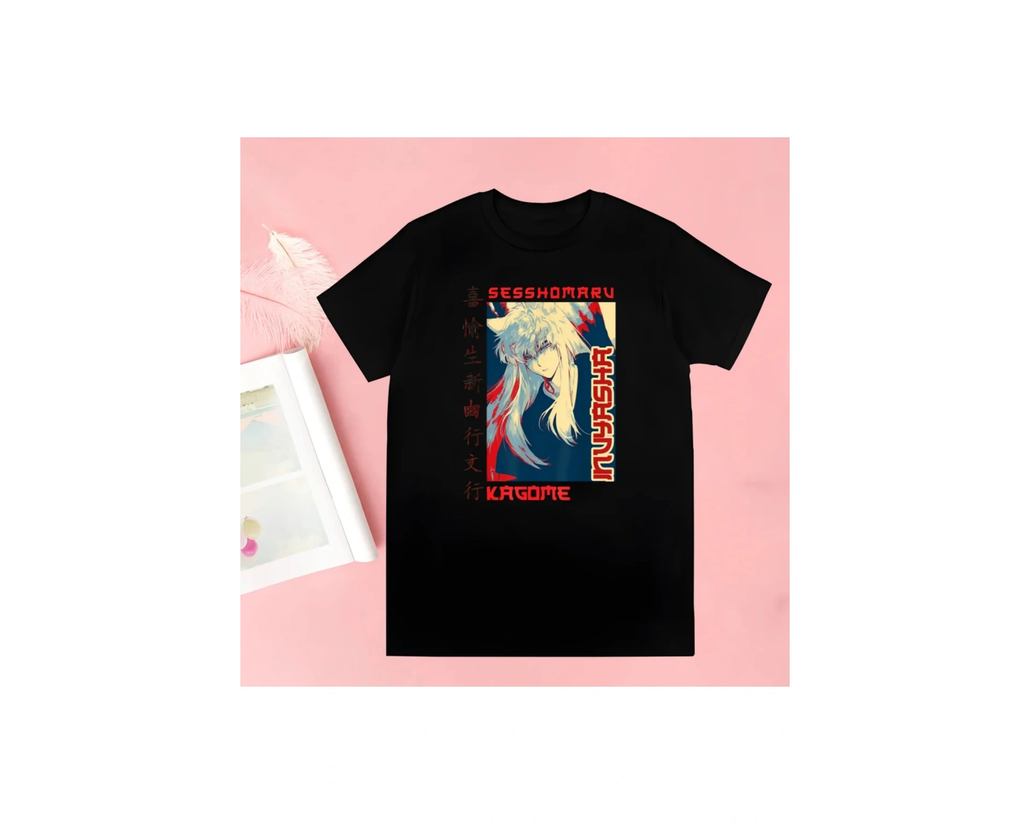 Siyah Inuyasha Yeni Baskı Tshirt Yaz Yenilik