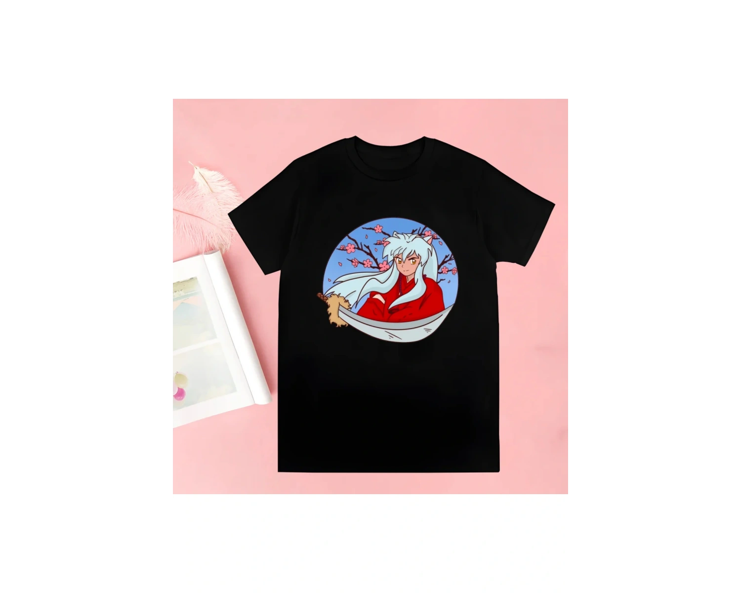 Siyah Inuyasha Yeni Baskı Tshirt Yaz Yenilik