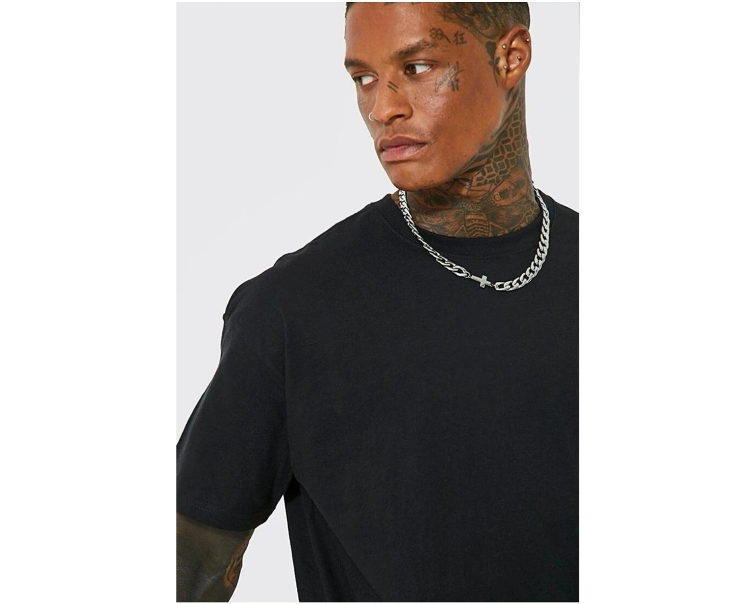 Siyah Japannes Baskı Pamuklu Oversize Tshirt