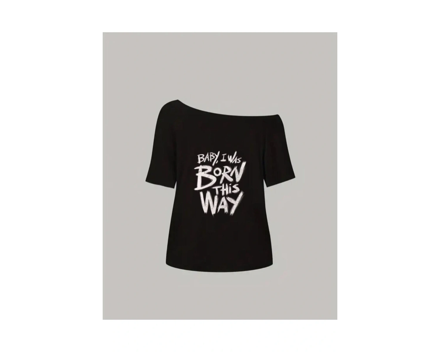 Siyah Kadın Düşük Omuz Kayık Yaka Baby Born Baskılı