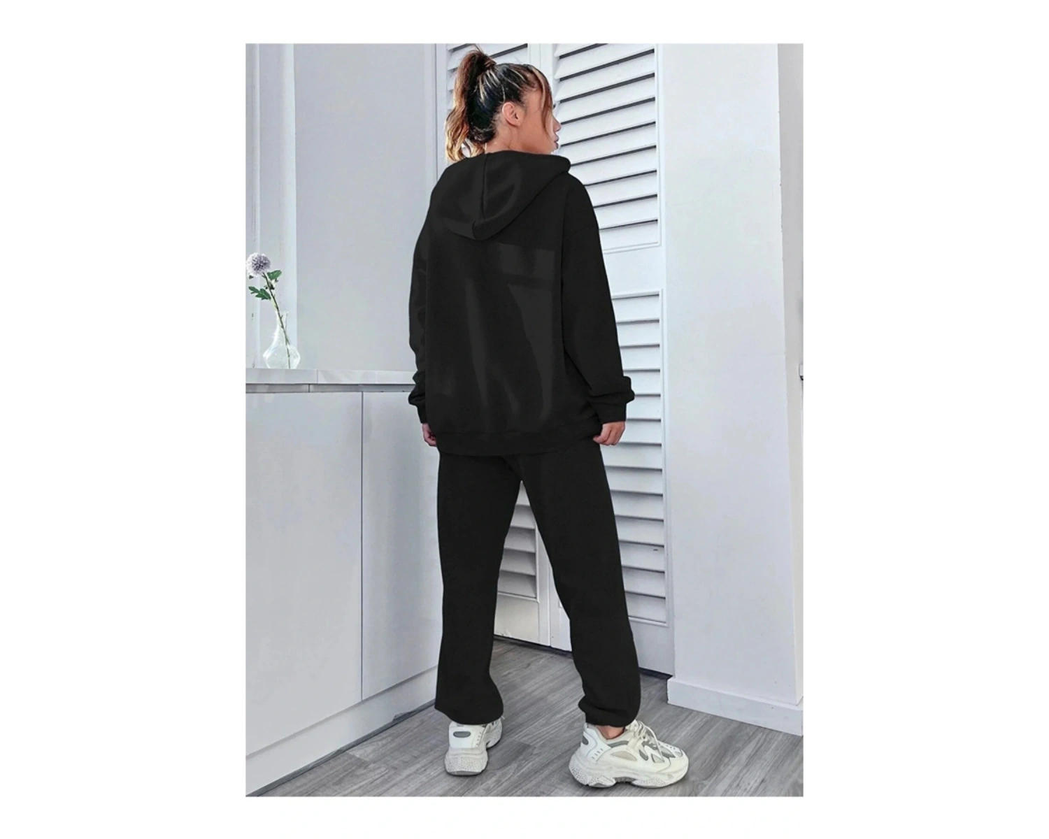 Siyah Kalp Dijital Baskılı Kışlık UNİSEX Eşofman Takımı