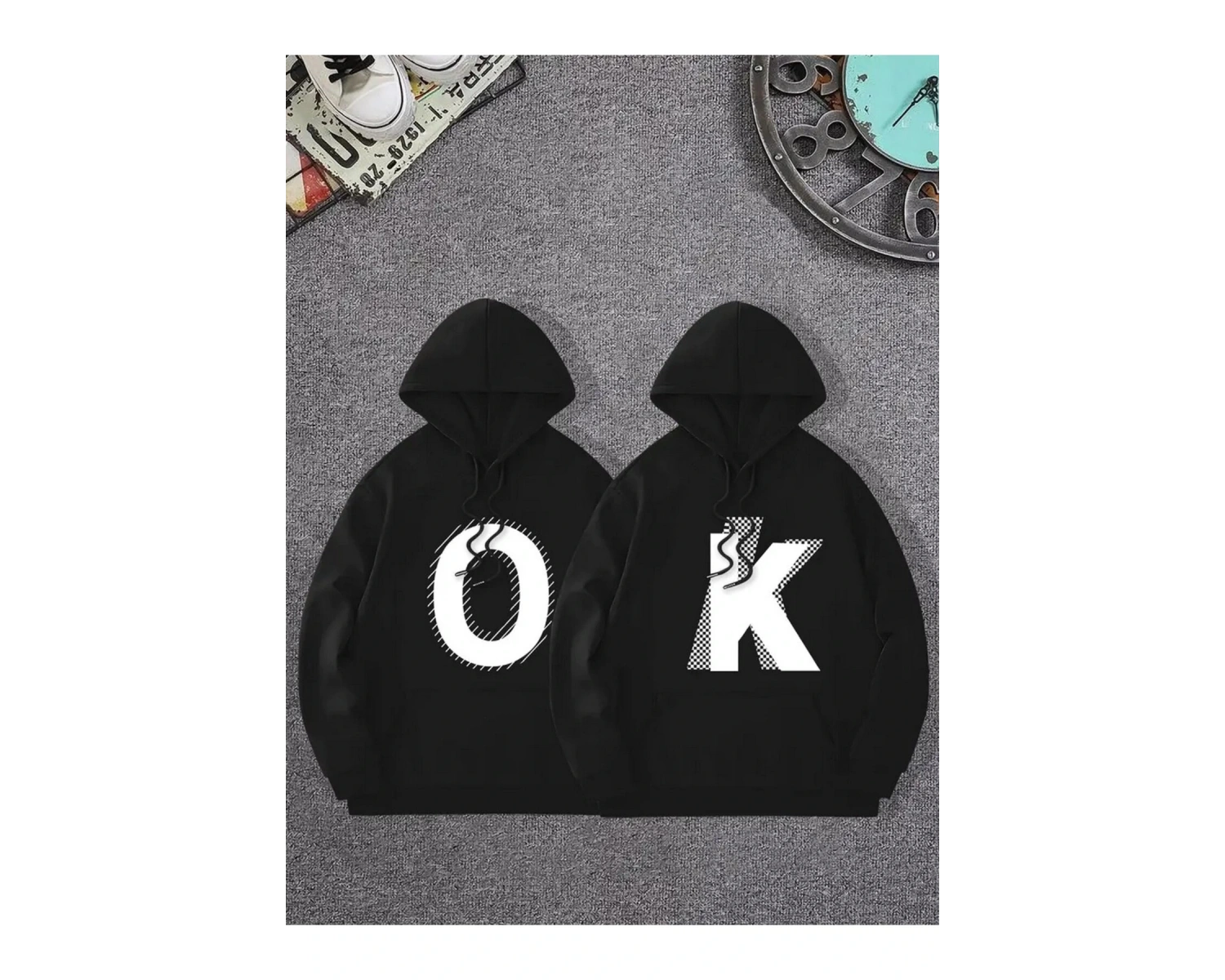 Siyah Kapşonlu Sweatshirt Çift Sevgili Kombinleri Couple Clothing