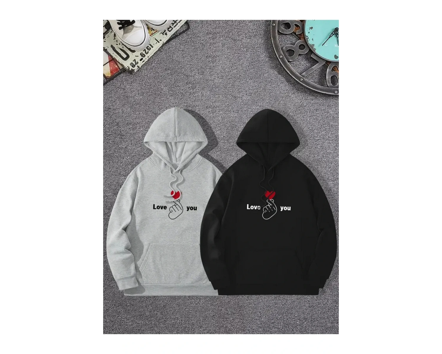 Siyah Kapşonlu Sweatshirt Çift Sevgili Kombinleri Couple Clothing