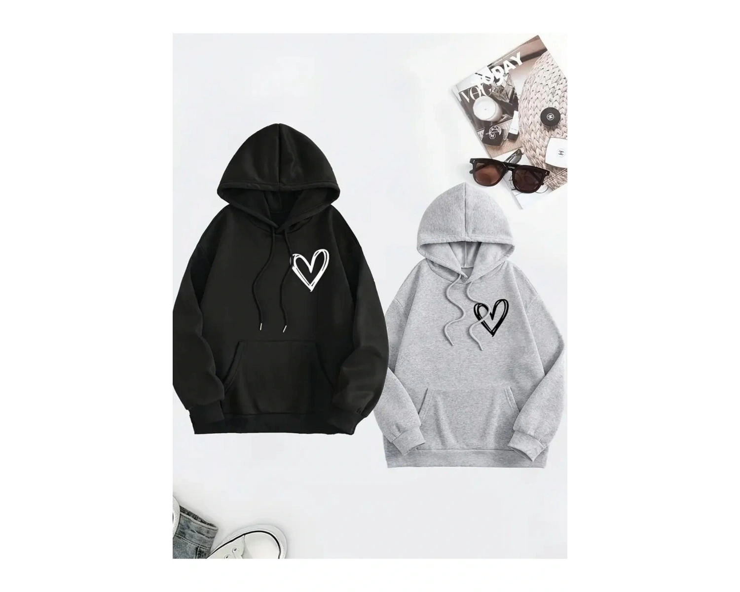 Siyah Kapşonlu Sweatshirt Çift Sevgili Kombinleri Couple Clothing