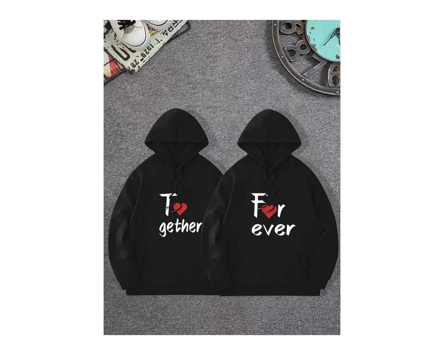 Siyah Kapşonlu Sweatshirt Çift Sevgili Kombinleri Couple Clothing