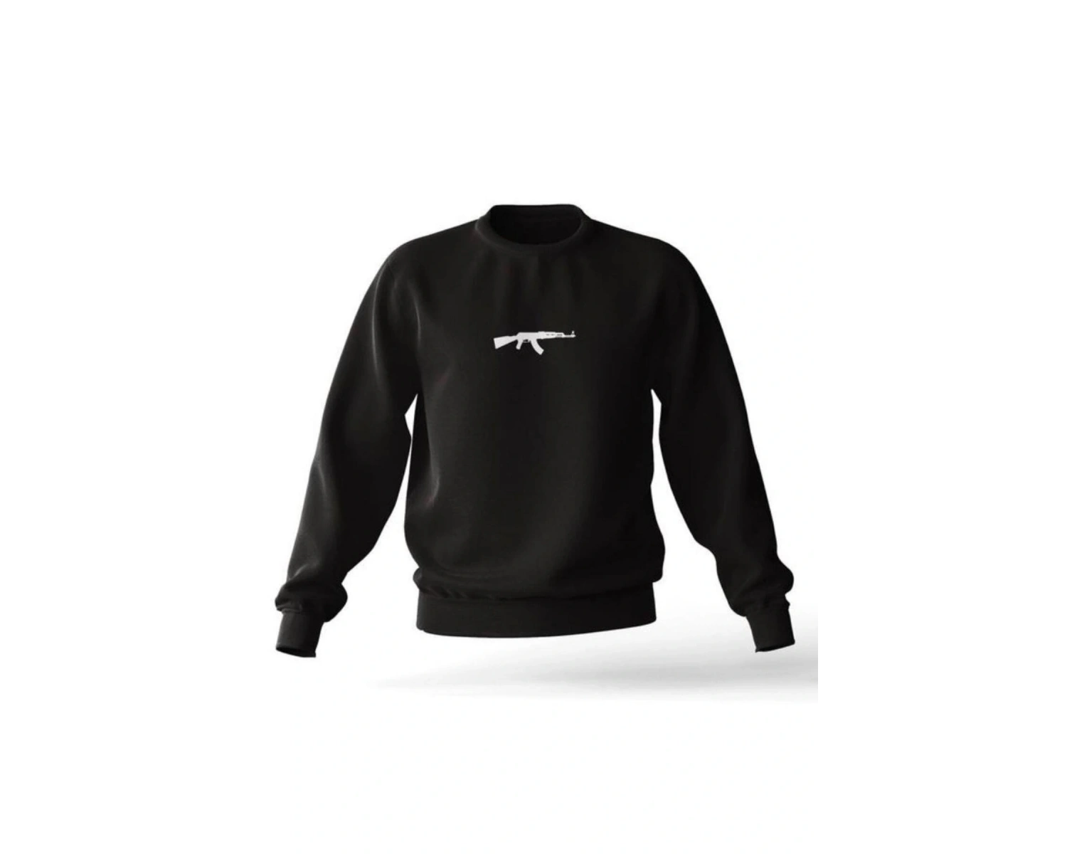 Siyah Kapşonsuz 0 Yaka Ak-47 Baskılı Pamuklu Unısex Oversıze Sweatshirt