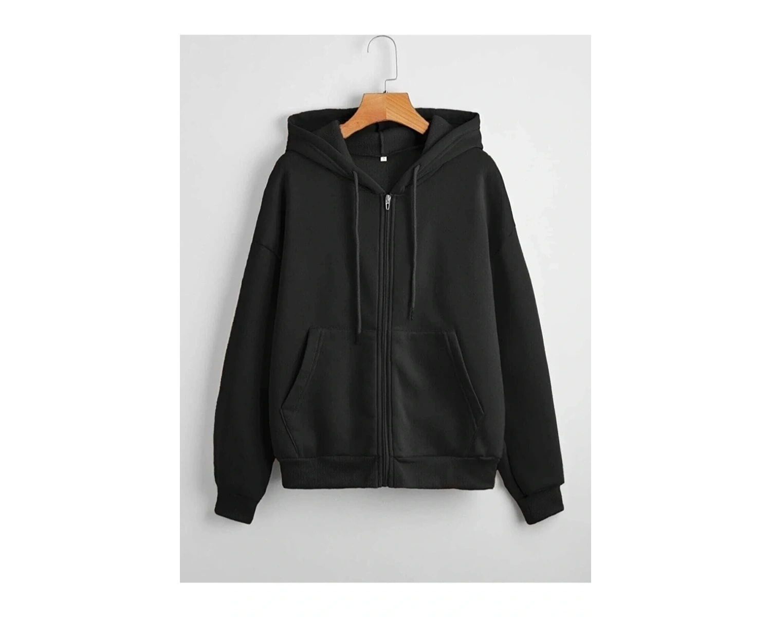 Siyah Kapüşonlu Fermuarlı Sweatshirt