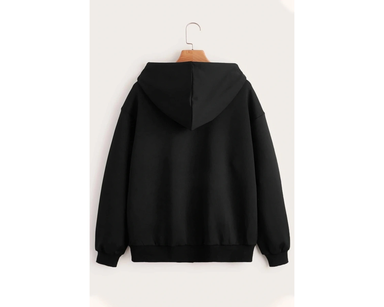 Siyah Kapüşonlu Fermuarlı Sweatshirt