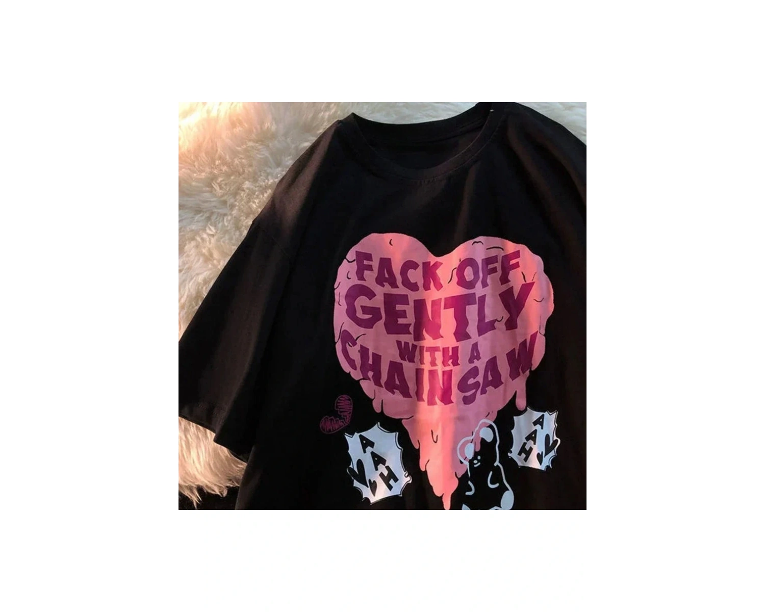 Siyah Karikatür Baskı Yaz Sevimli Kalp şeklinde Desen Harajuku