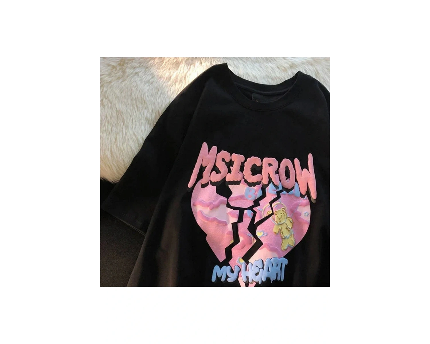 Siyah Karikatür Baskı Yaz Sevimli Kalp şeklinde Desen Harajuku