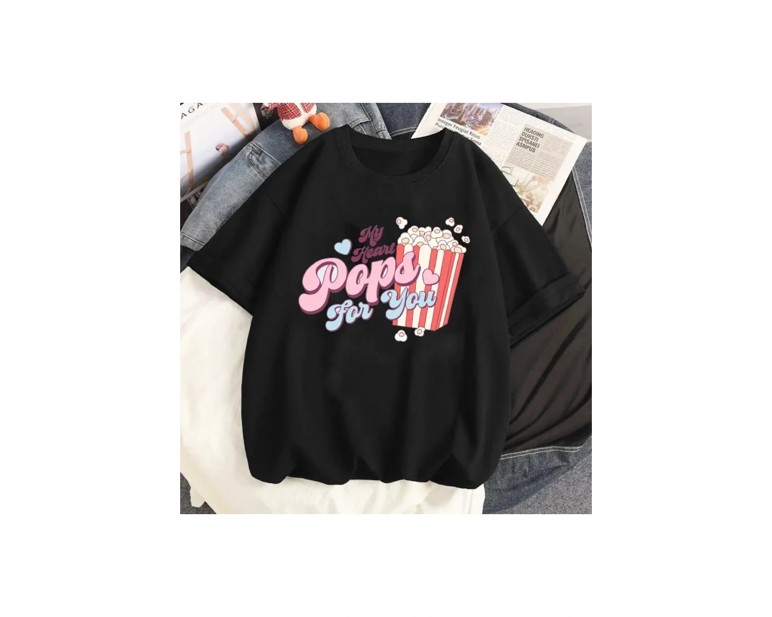 Siyah Karikatür i Sevimli Kedi Grafik Tee Köpek Baskı