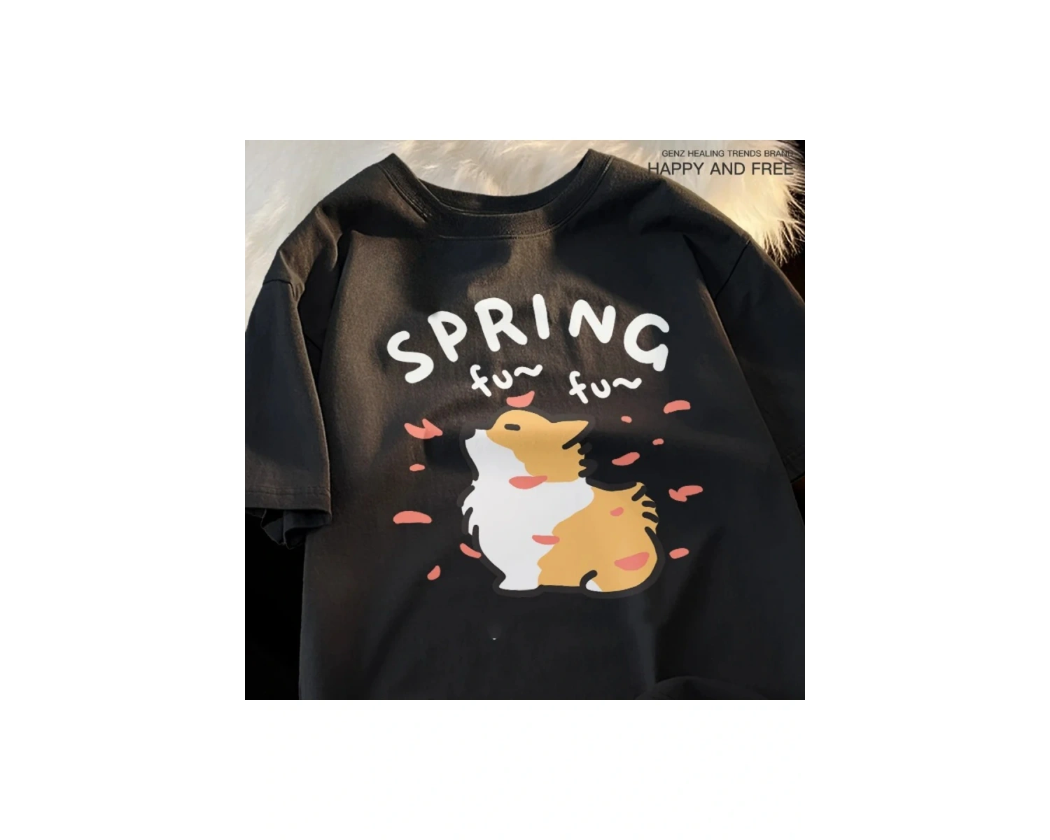 Siyah Karikatür Sevimli Kedi ve Köpek Desen Eğlenceli Tshirt bol Tees Sokak Serin Kısa