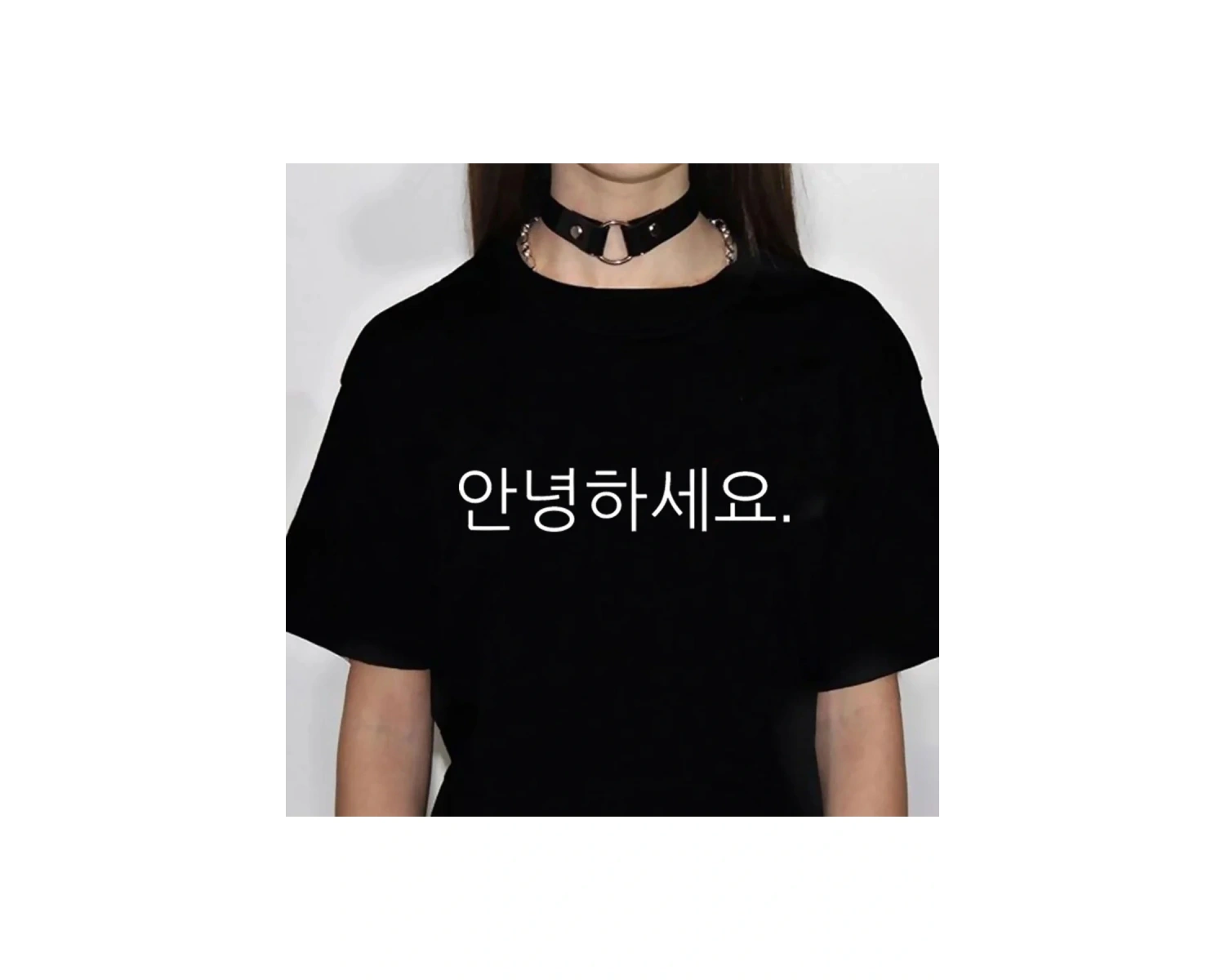 Siyah Kore Baskılı Retro Tarzı Baskı Gevşek Yaz Yuvarlak Boyun Üst Spor Yum