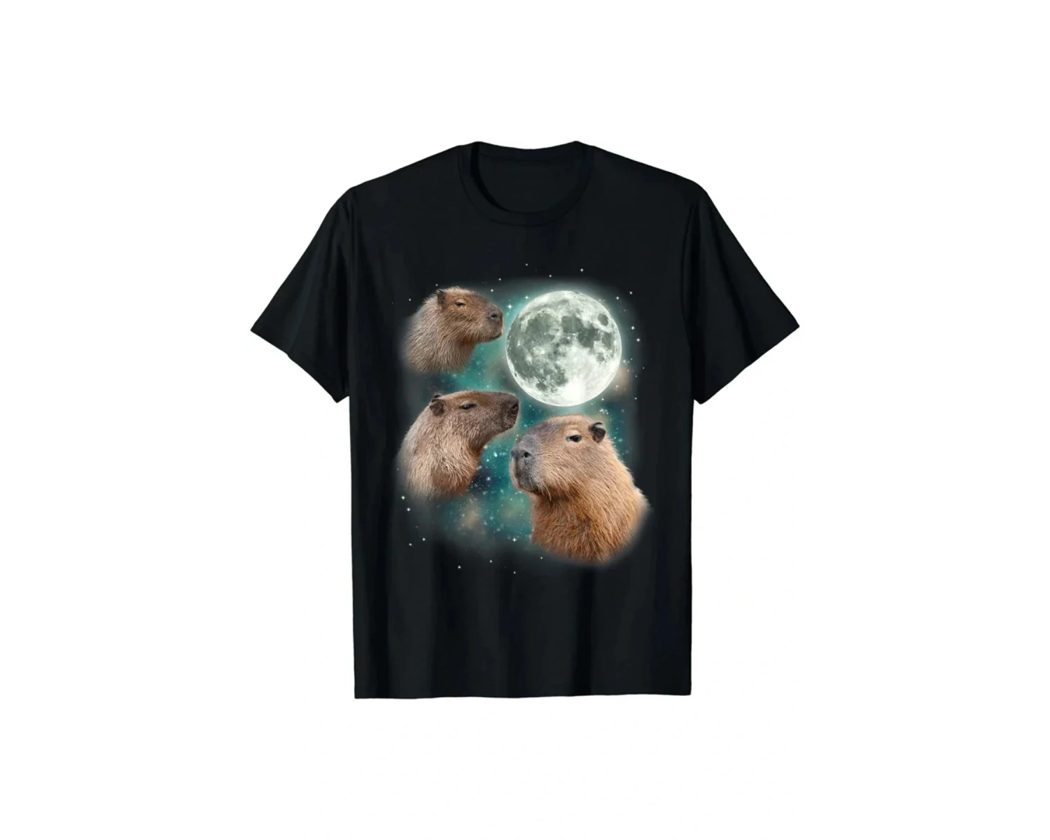 Siyah lar için baskılı Komik Kapibara TShirtRetro Desen Yaz Yuvarla