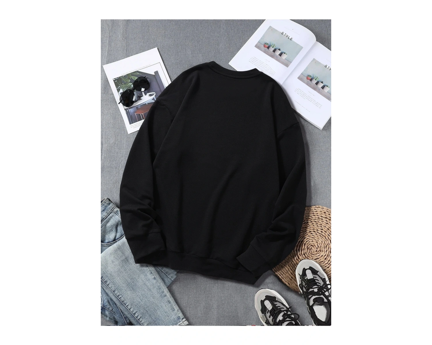 Siyah Love Forever Baskılı Oversize Bisiklet Yaka Sweatshirt