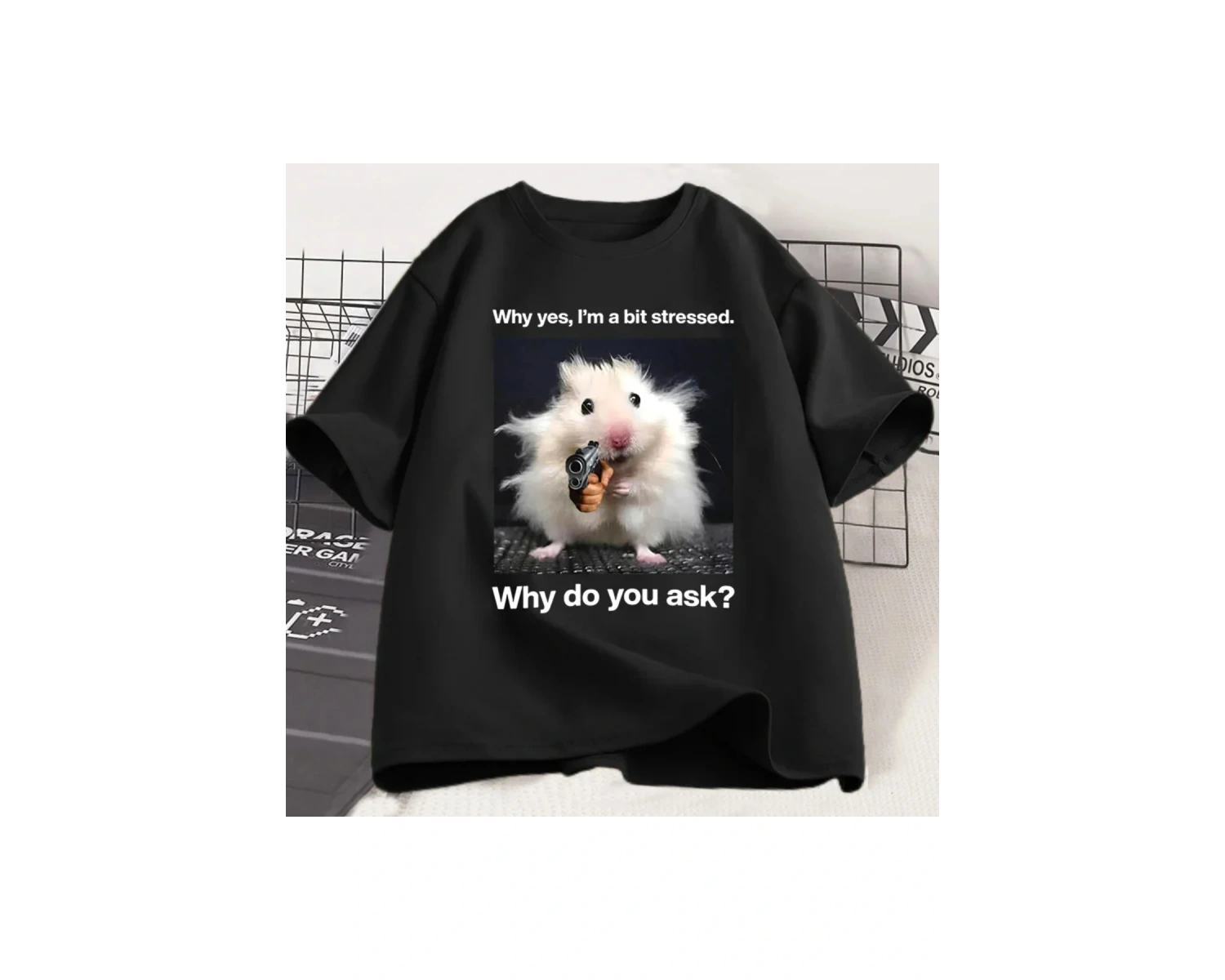 Siyah Neden Bu Kadar Stres Komik Baskı Weirdcore Unhinged Hayvan Fare Gra