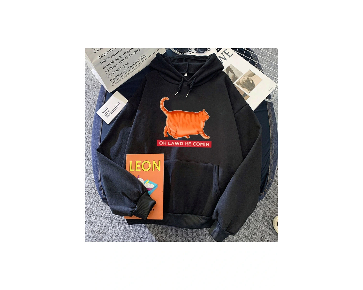 Siyah Oh Lawd o Treading kediHoodies karikatür deraspol