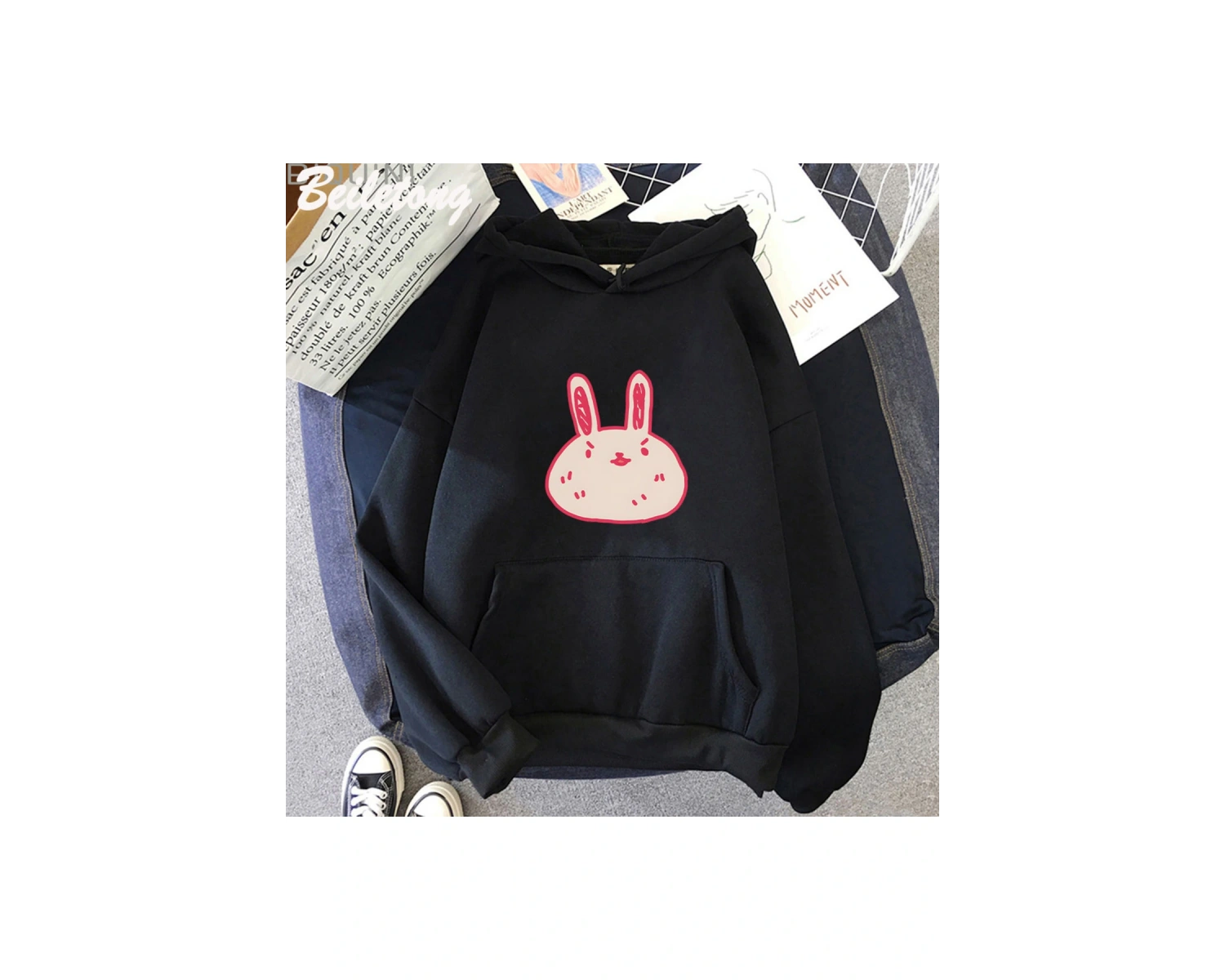Siyah Omori Hoddie Kawaii TavşanHoodies Harajuku Modalar