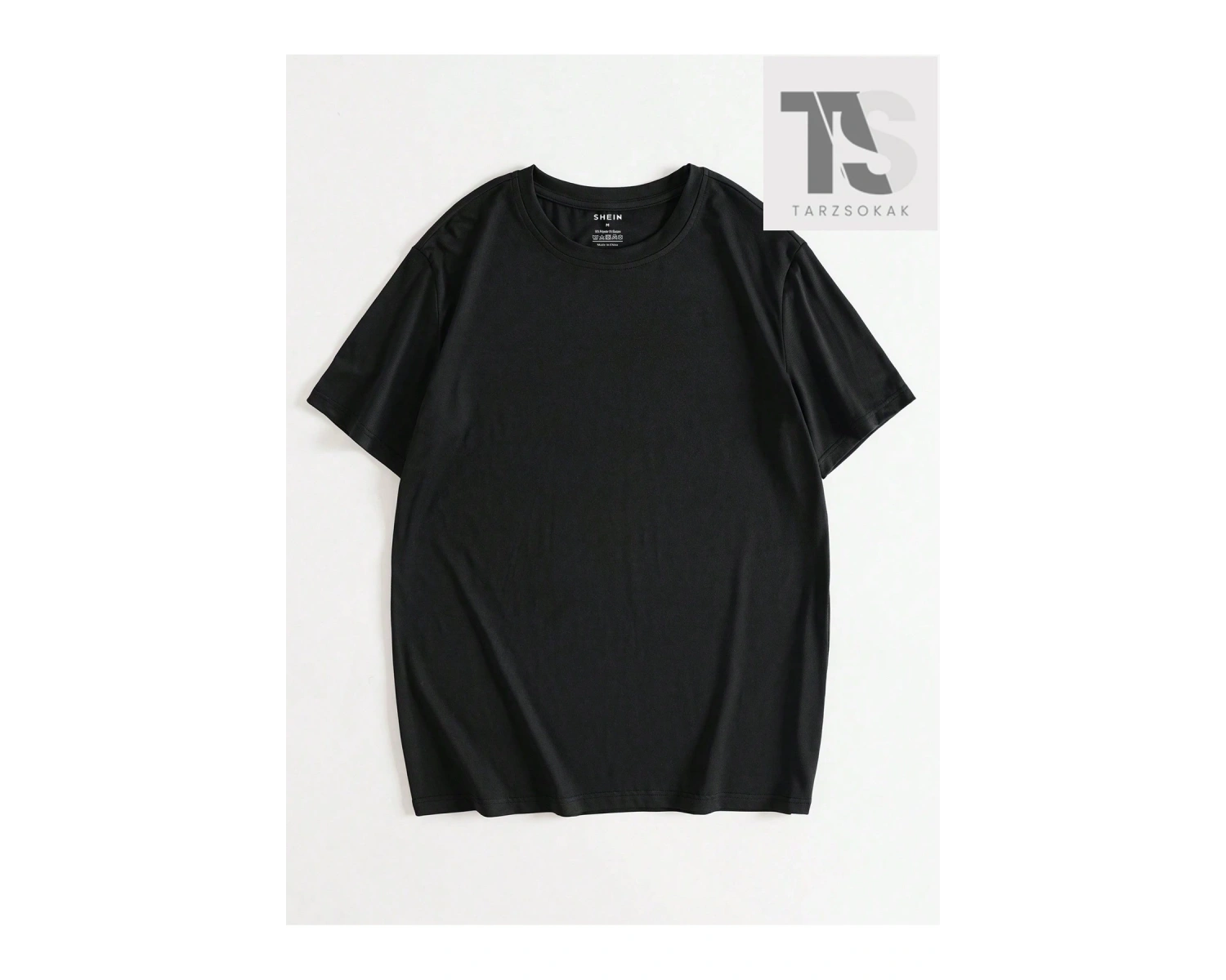 Siyah Örme Ejderha Desenli Yuvarlak Yaka Bol Tişört