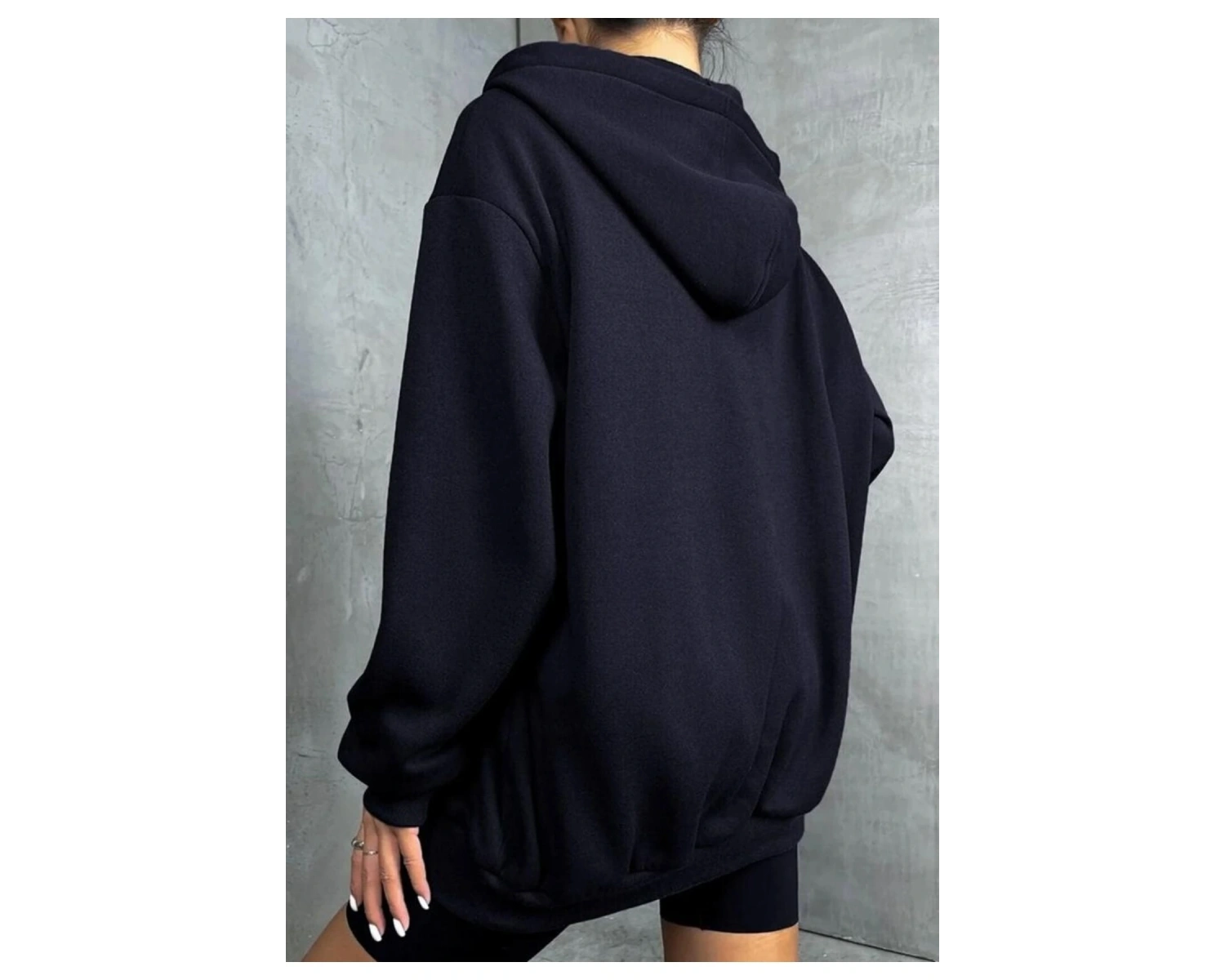 Siyah Oversize 3 Iplik Kalın Içi Polarlı Fermuarlı 1.kalite Bol Kesim Düz Baskısız Sweatshirt