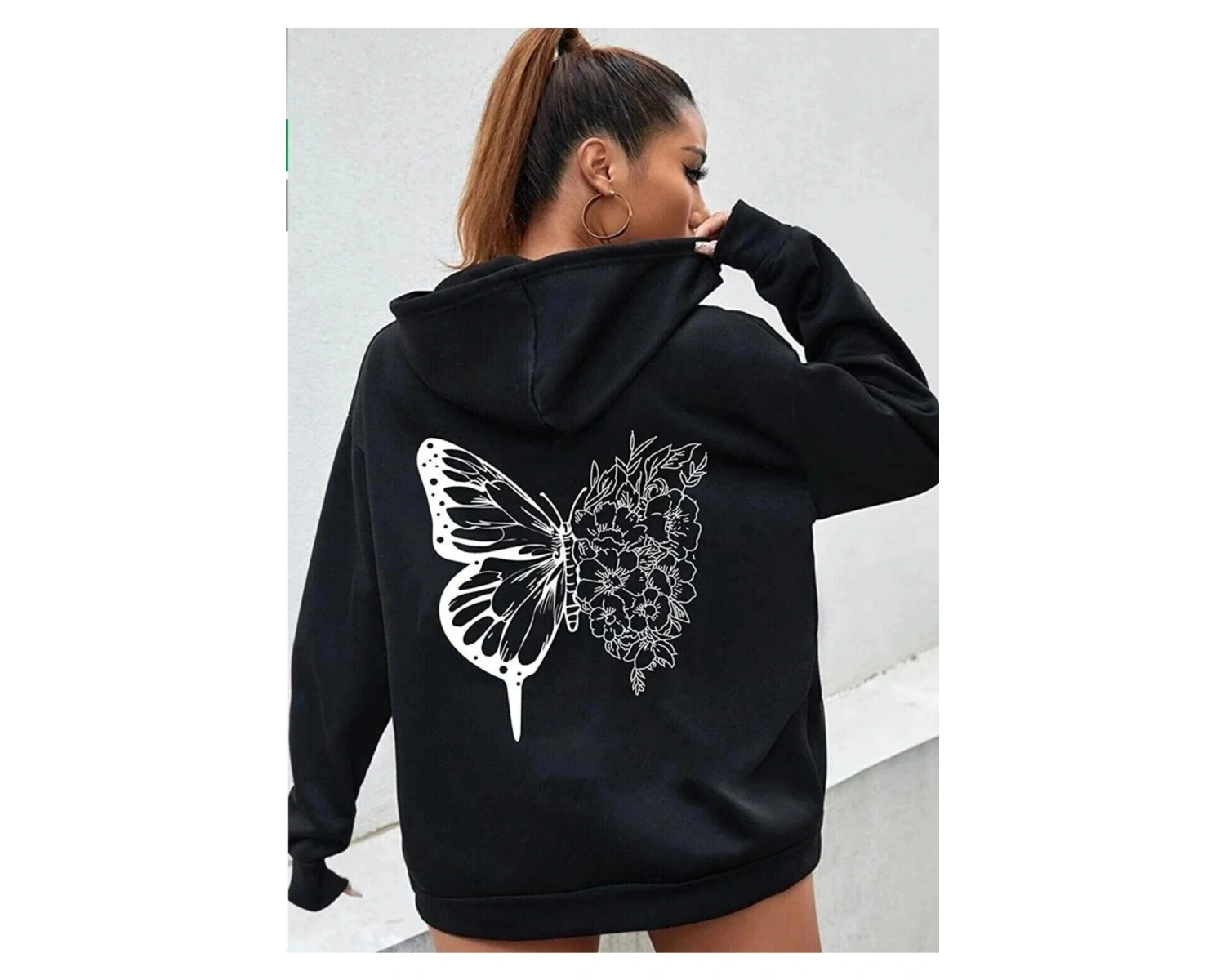 Siyah Oversize 3 Iplik Kalın Içi Polarlı Fermuarlı Kelebek Baskılı 1.kalite Bol Kesim Sweatshirt