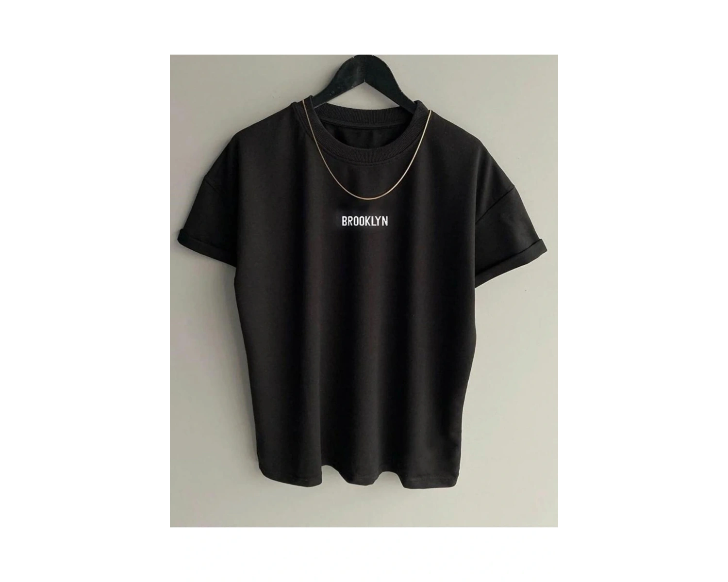 Siyah Oversıze Brooklyn Baskılı Bisiklet Yaka Unisex T-shirt