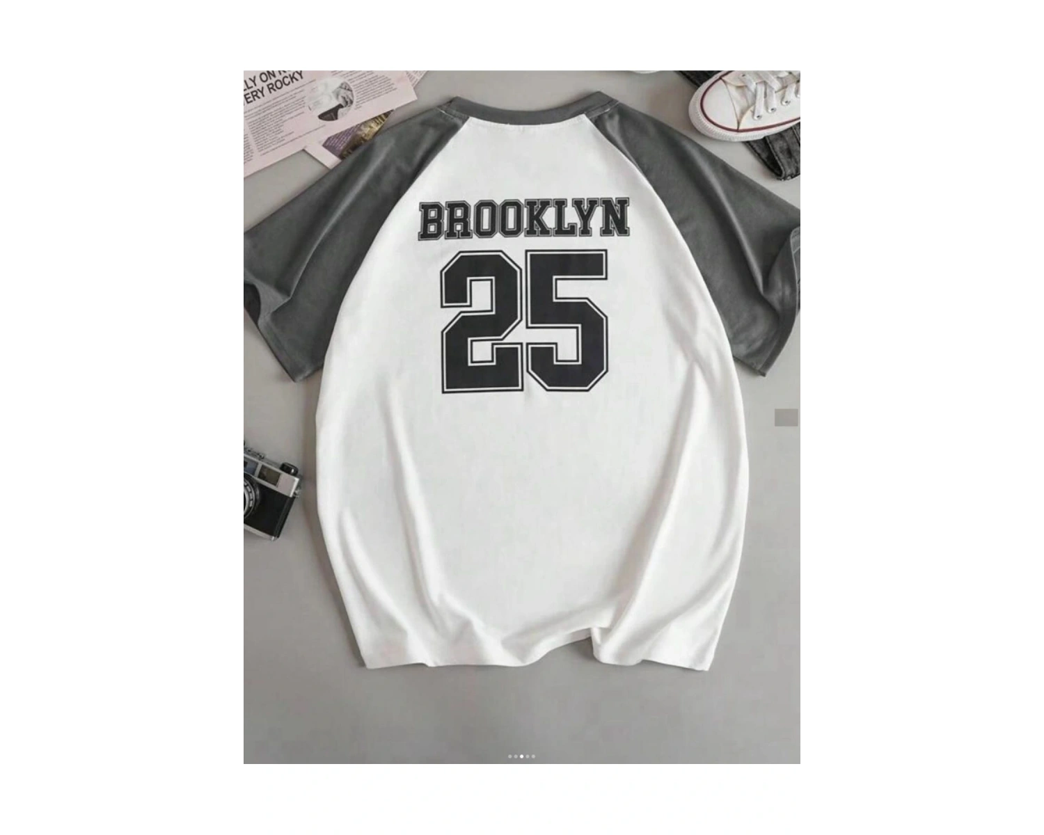 Siyah Oversize Çift Renk Brooklyn Baskılı Unisex Tshirt