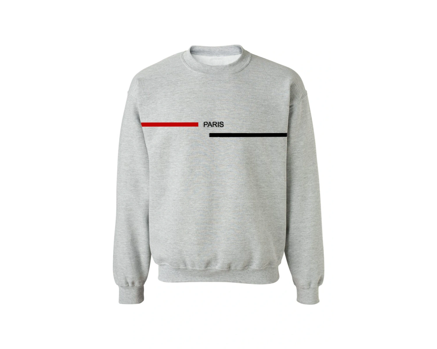 Siyah Oversize Paris Şerit Baskılı Pamuklu Kapşonsuz Bisiklet Yaka Unisex Sweatshirt