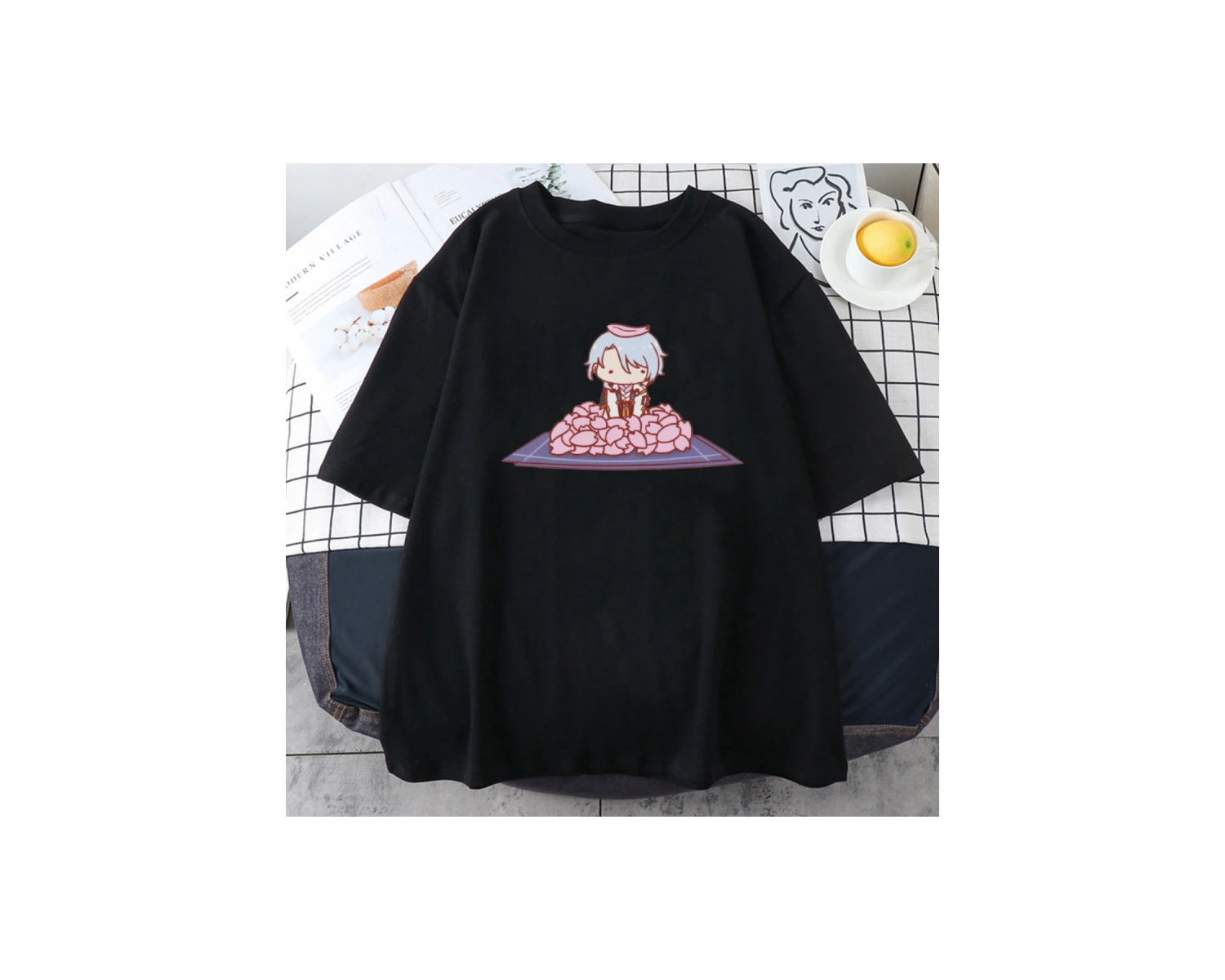 Siyah Oyun Genshin Etki Kamisato Ayato ve Thoma Yaz Kawaii Karikatür