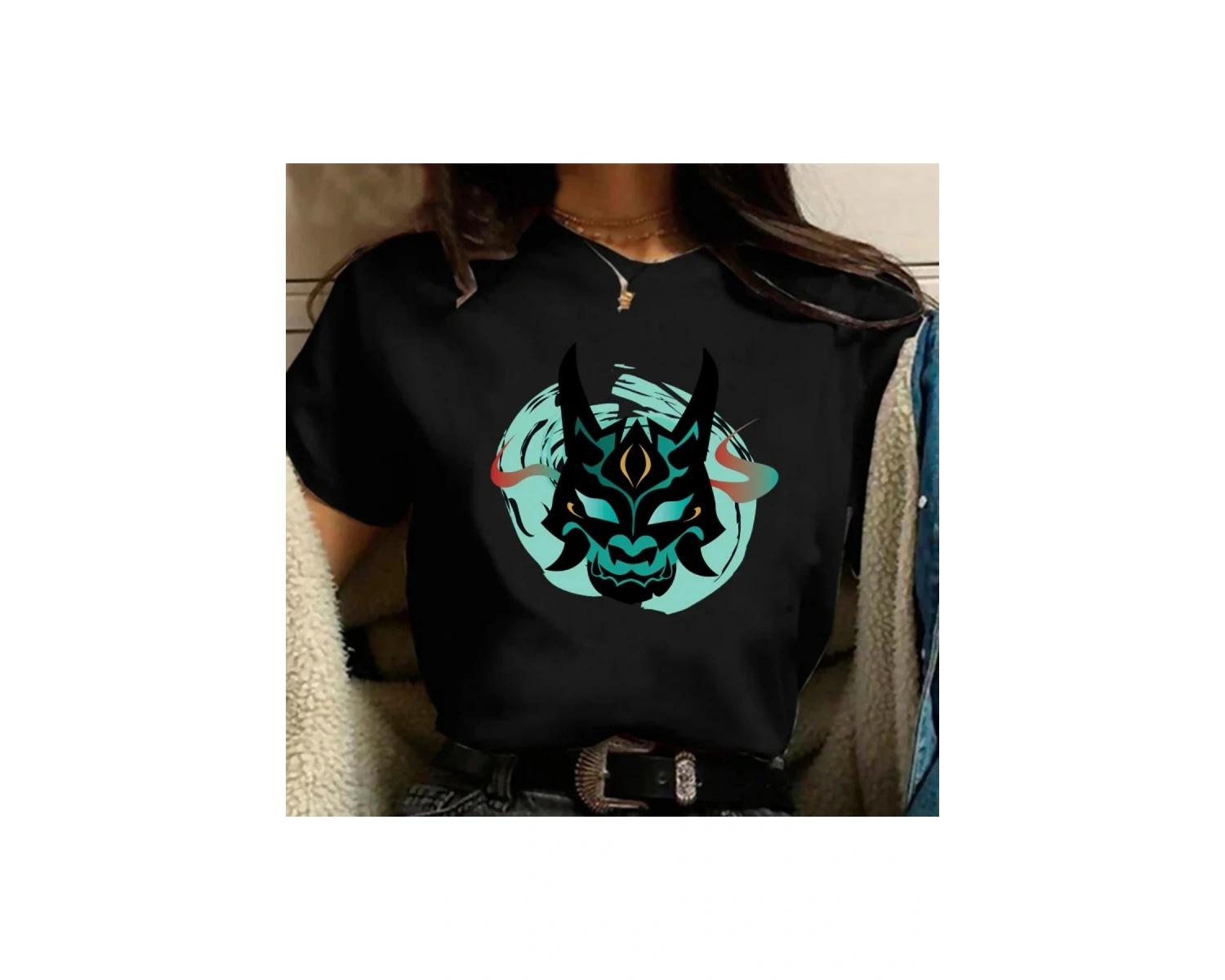 Siyah Paimon Genshin darbe Venti Xiao Diona dishirt Kaeya karikatür