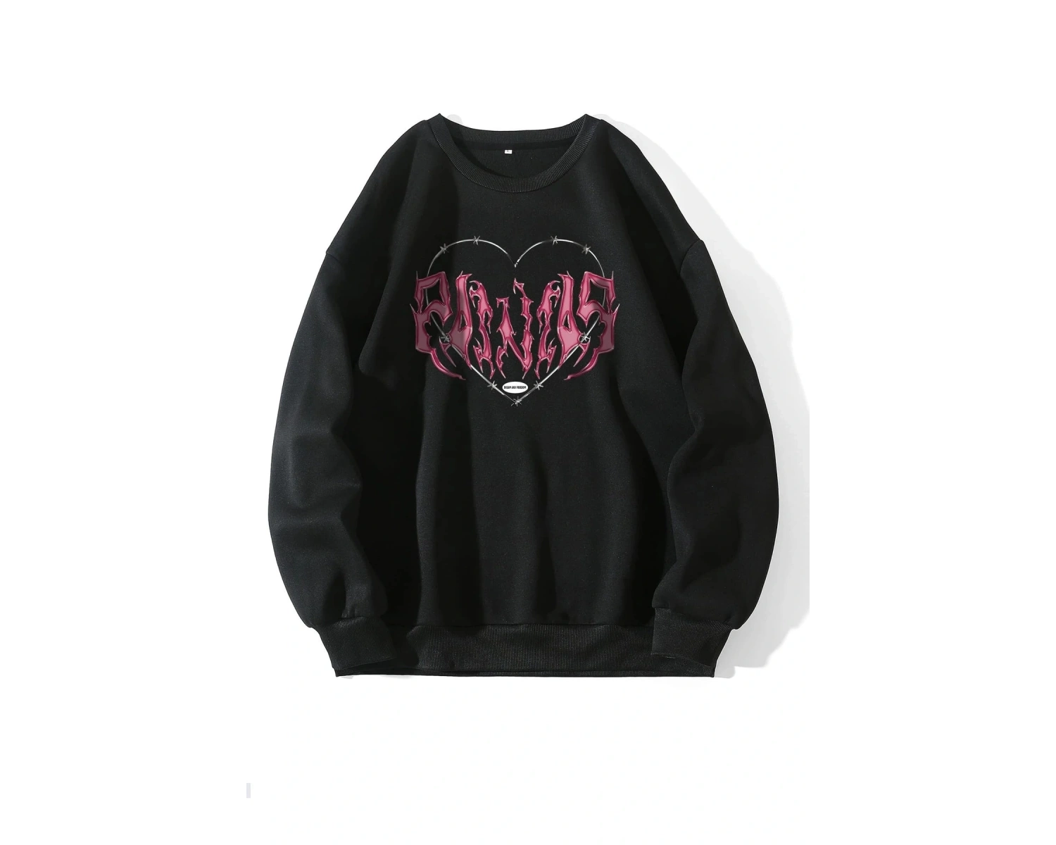 Siyah Painias Baskılı Oversize Bisiklet Yaka Sweatshirt