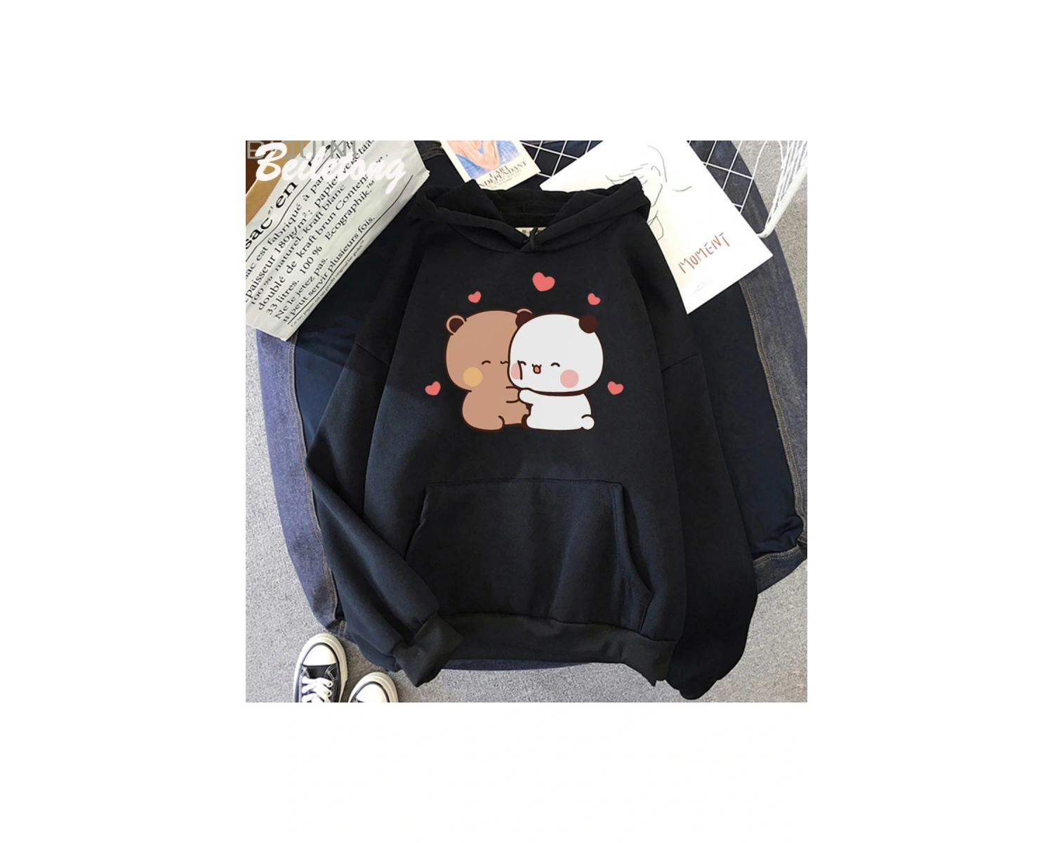 Siyah Panda ayı sevimli karikatür Hoodies Bubu Dudu Kawaii kız ilkbaharsonbah