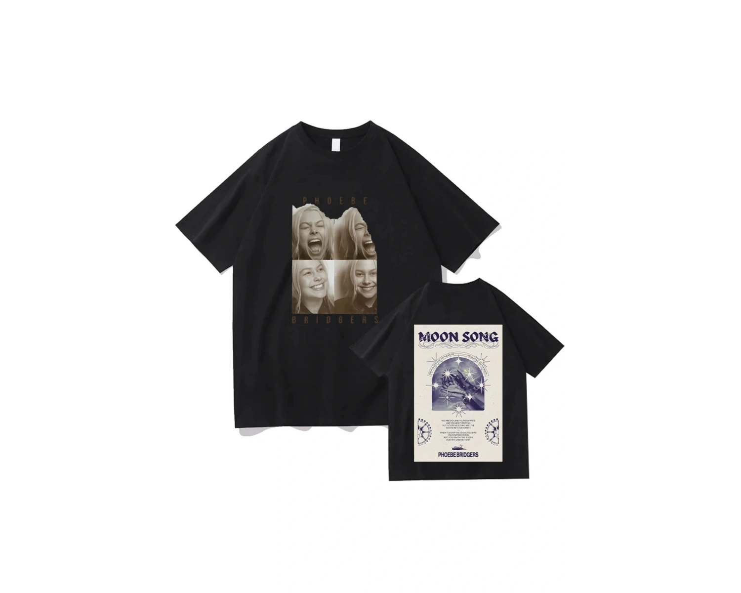 Siyah Phoebe Bridgers Saf lu Ay Şarkısı Grafik Tees Y2K Yuvarlak Boyun Emo Halk R
