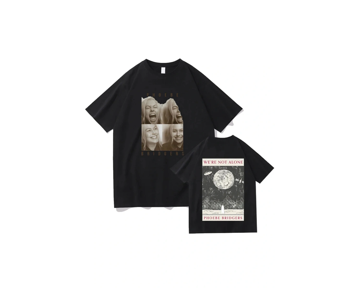 Siyah Phoebe Bridgers Saf lu Ay Şarkısı Grafik Tees Y2K Yuvarlak Boyun Emo Halk R