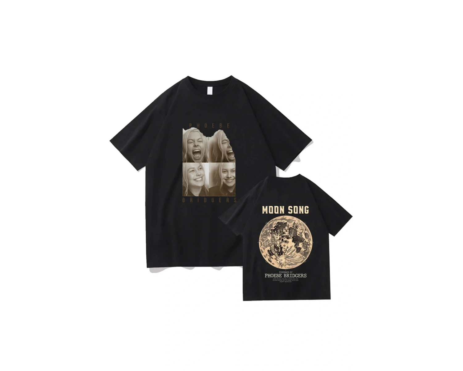 Siyah Phoebe Bridgers Saf lu Ay Şarkısı Grafik Tees Y2K Yuvarlak Boyun Emo Halk R