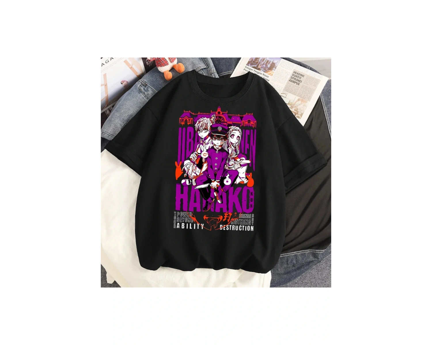 Siyah Tuvalet Bağlı Hanako Kun Kore Nefes Grafik Y2k Grunge Grafik Grunge