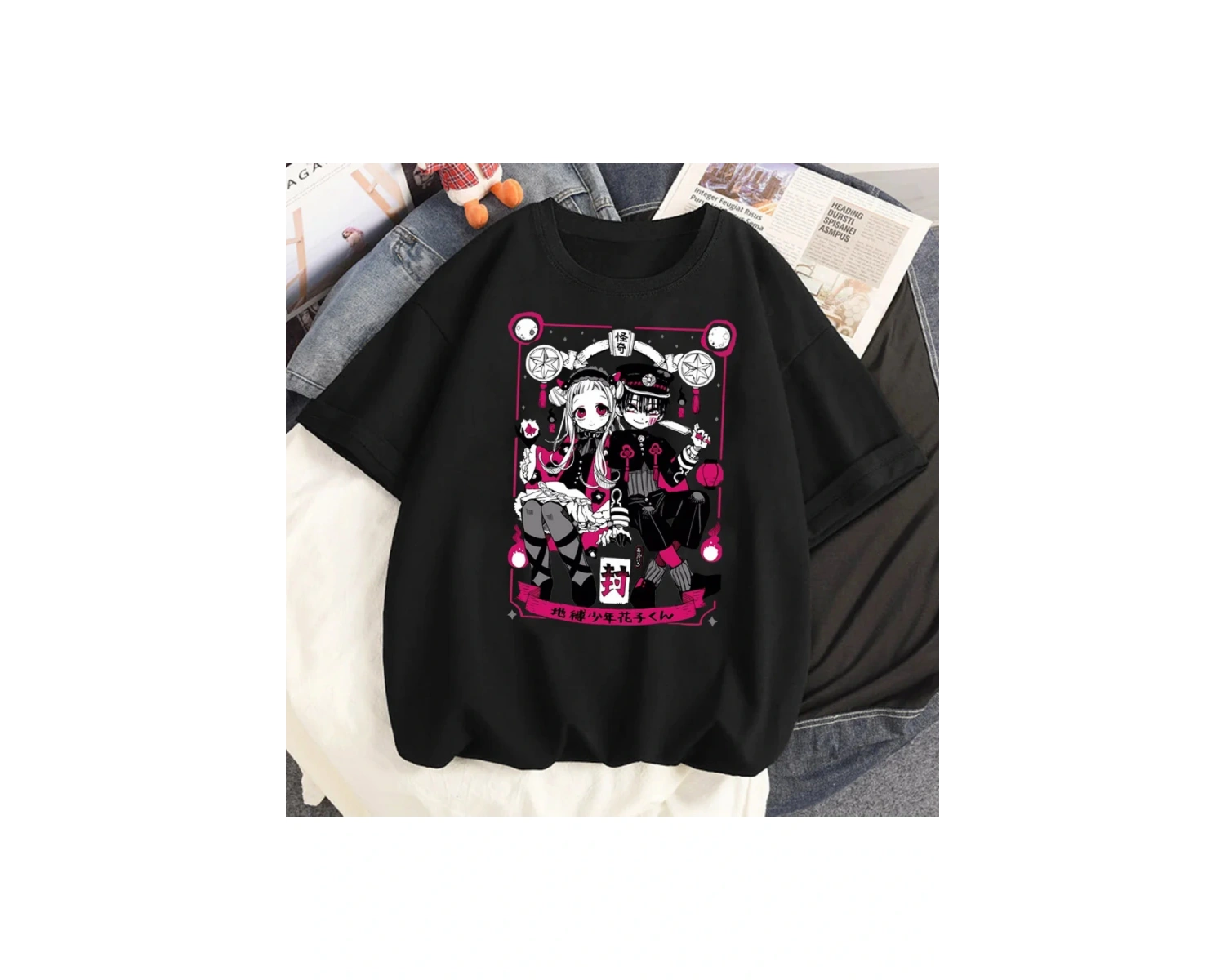 Siyah Tuvalet Bağlı Hanako Kun Kore Nefes Grafik Y2k Grunge Grafik Grunge