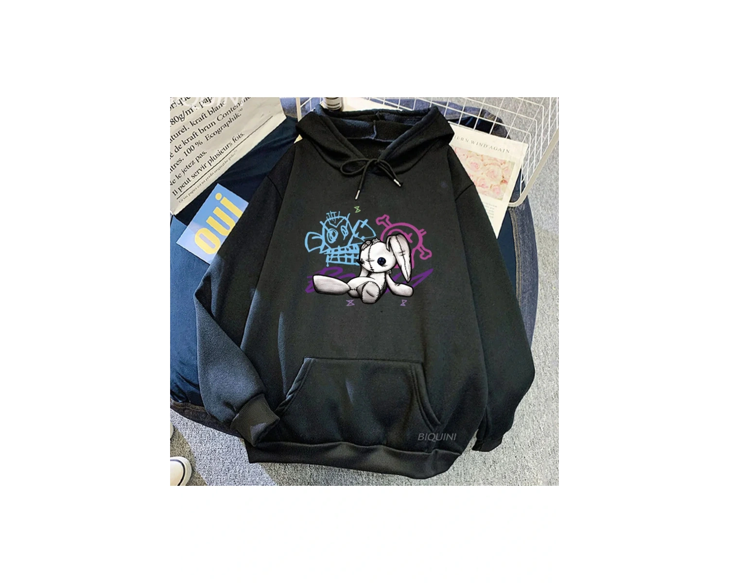 Siyah Unisex Arcane Jinx Boom Maymun Kapüşonlular video oyunu