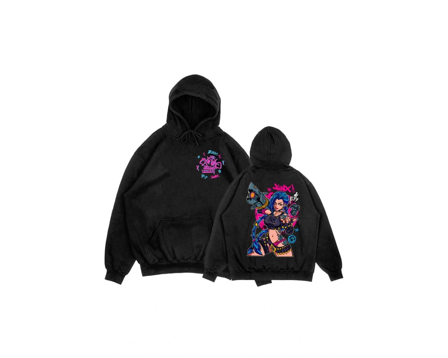 Siyah Unisex Arcane Jinx Boom Maymun Kapüşonlular video oyunu