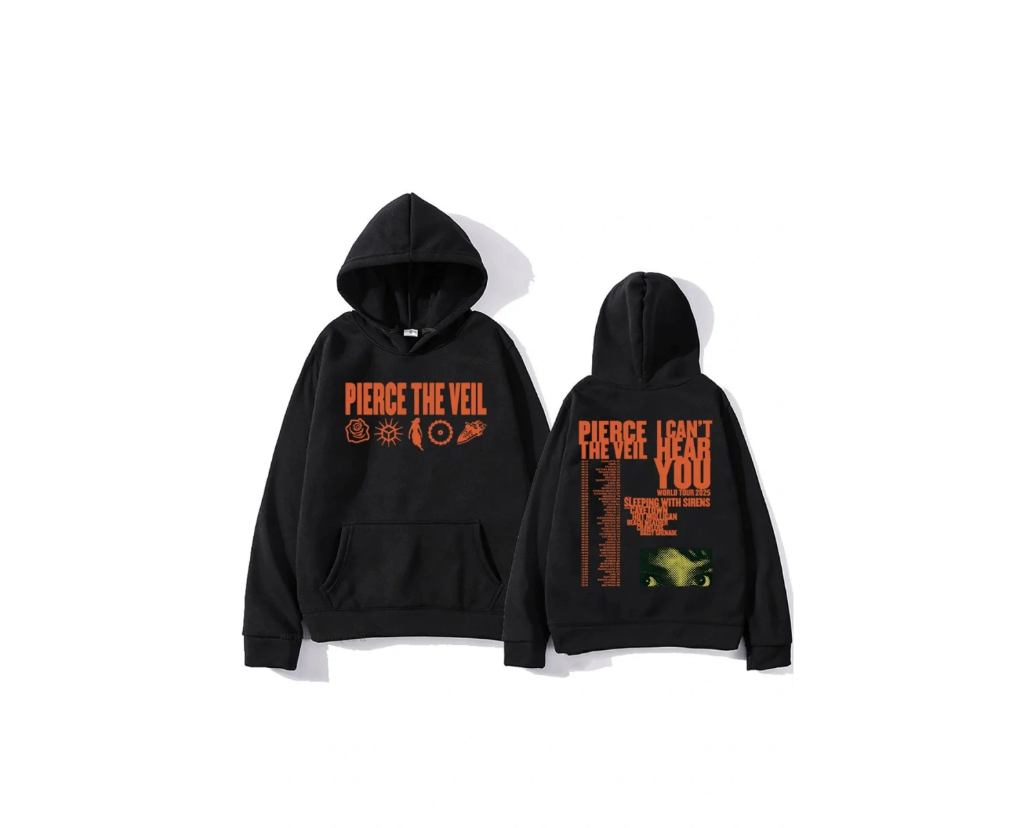 Siyah Unisex Streetweed Pierce The Veil Rock Grubu Kapüşonlular Seni Duyamıyorum Dünya Turu