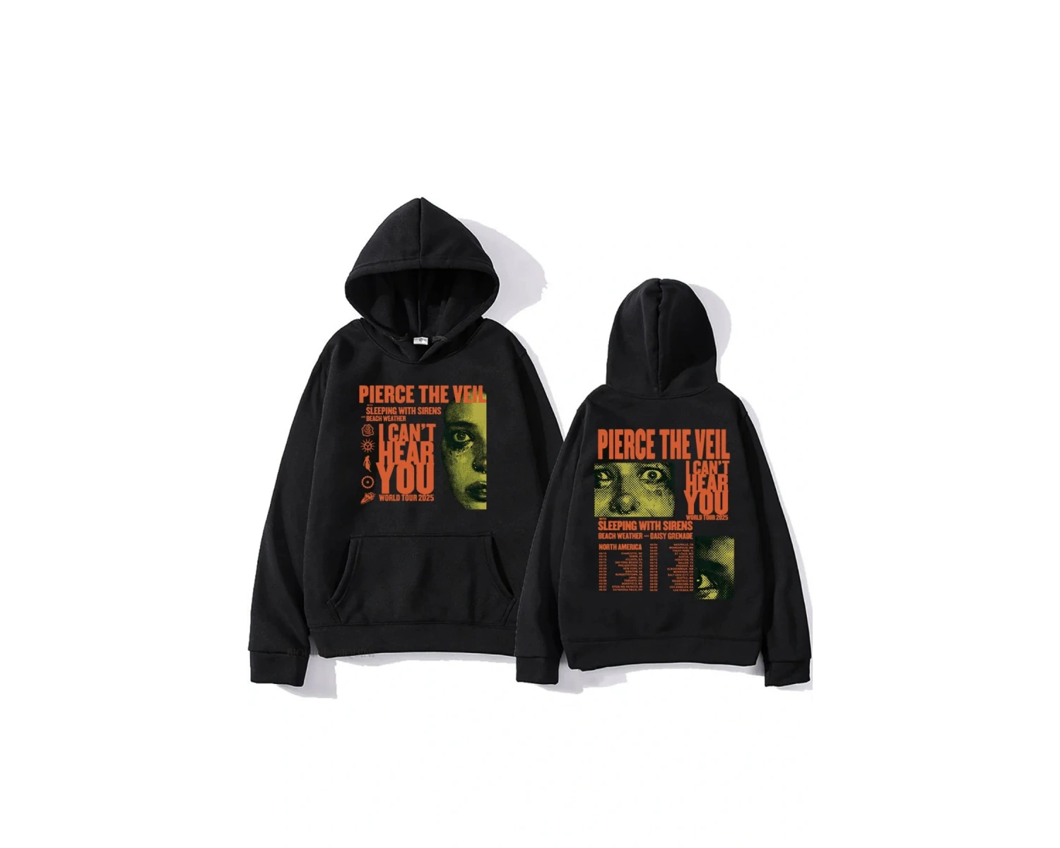 Siyah Unisex Streetweed Pierce The Veil Rock Grubu Kapüşonlular Seni Duyamıyorum Dünya Turu