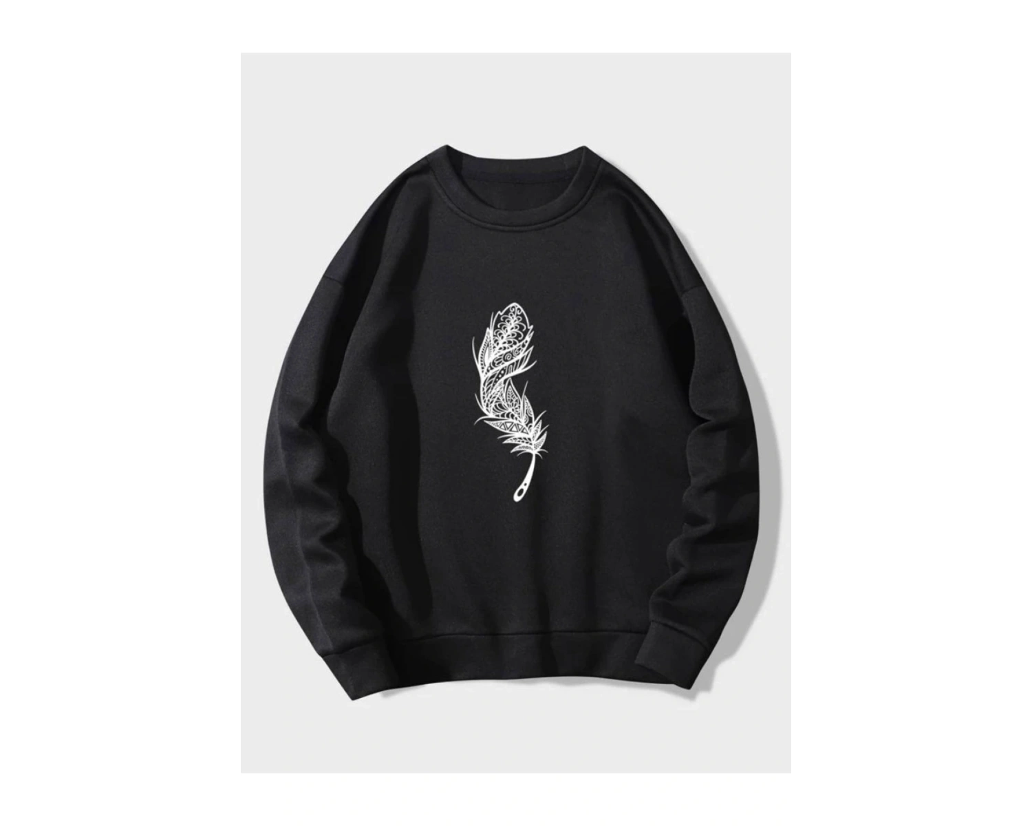 Siyah Yakasız Tüy Baskılı Unisex Sweatshirt