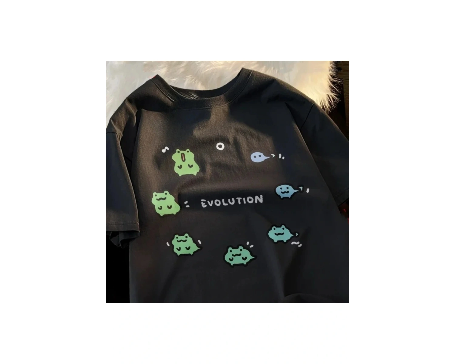 Siyah yeni kurbağa evrimi baskı japon Retro streetwear yaz Tee Vintage