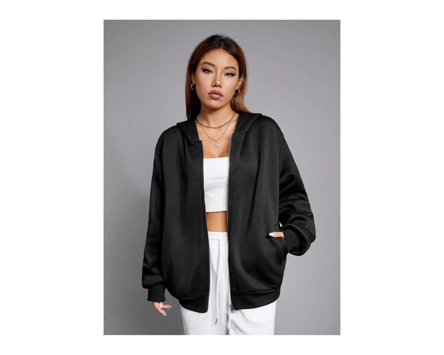 Skeleton & Letter Graphic Zip Up Hoodie Siyah