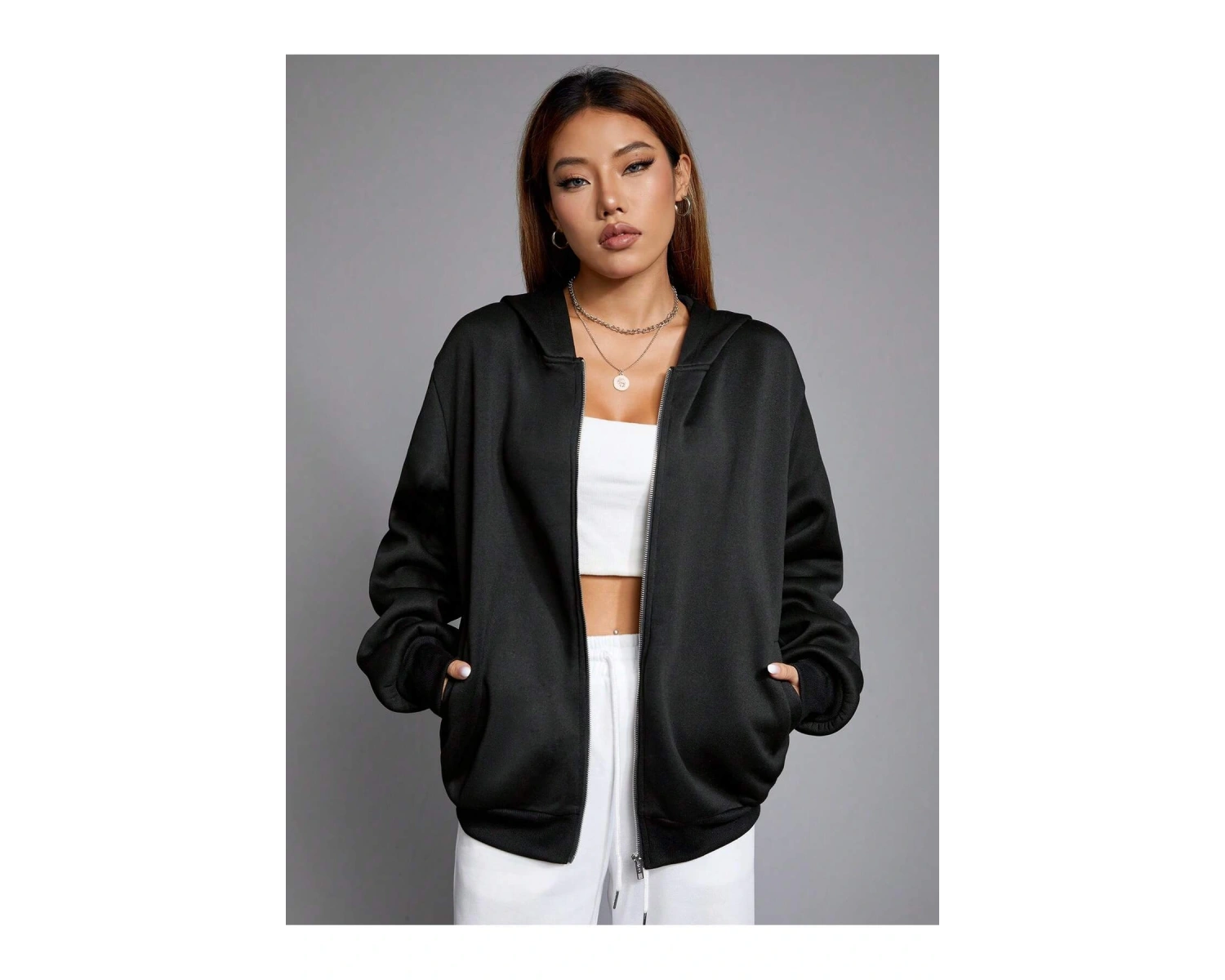 Skeleton & Letter Graphic Zip Up Hoodie Siyah