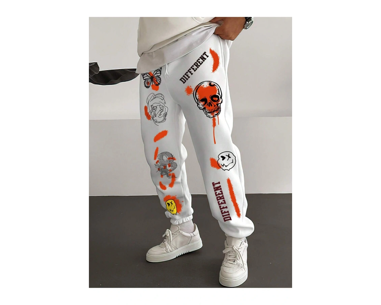 Skull  Letter Graphic Drawstring Waist Eşofman Altı