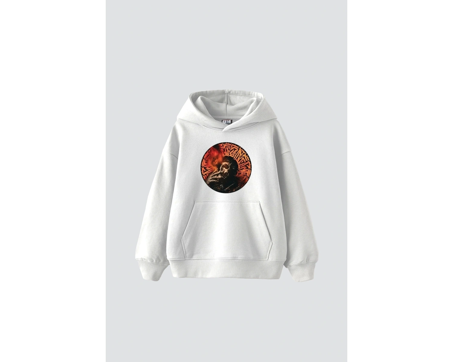 Skull Man Smoke Baskılı Oversize Unisex Premium Beyaz