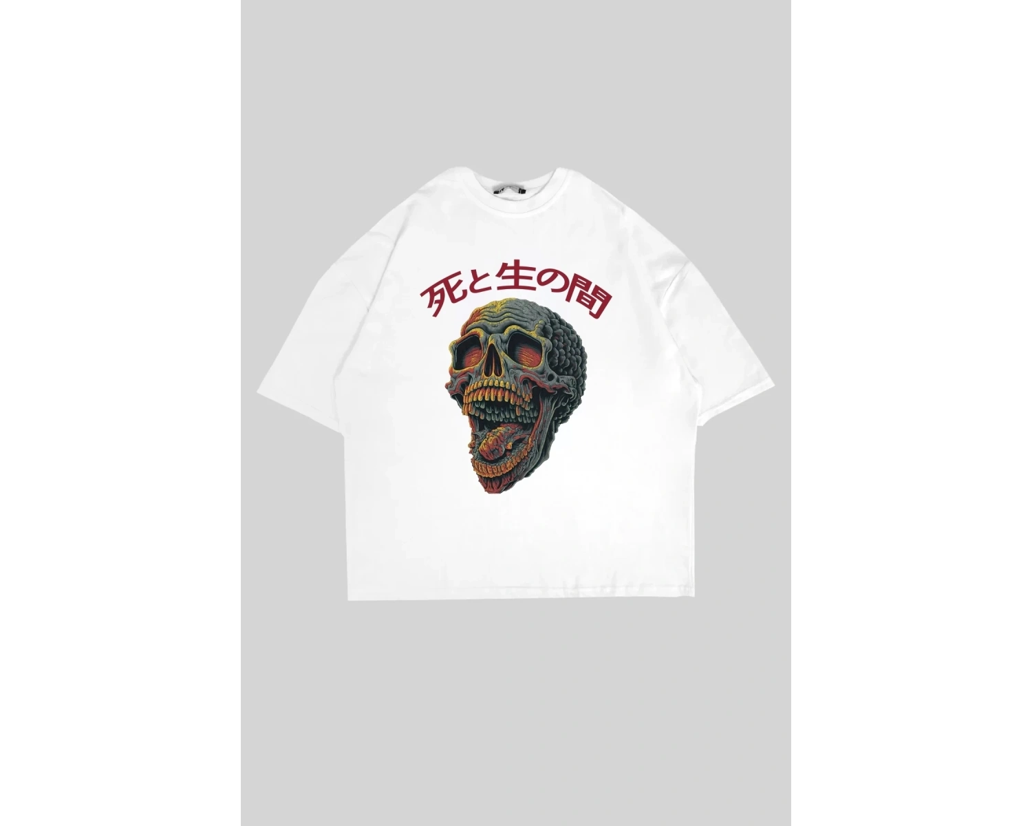 Skull Scream Baskılı Oversize Unisex Beyaz